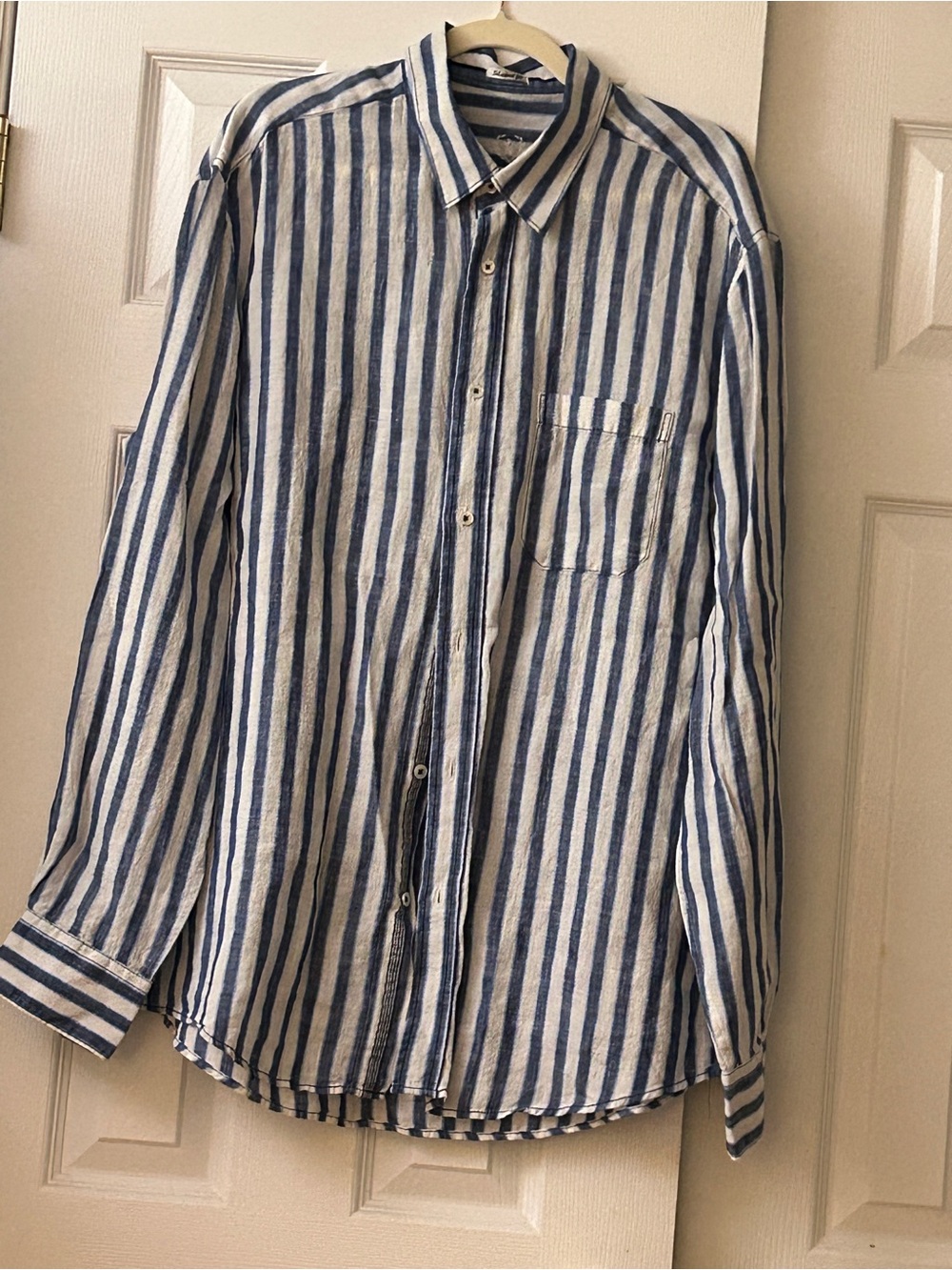 Bugatchi uomo Men’s linen white and blue excellent button shirt xl